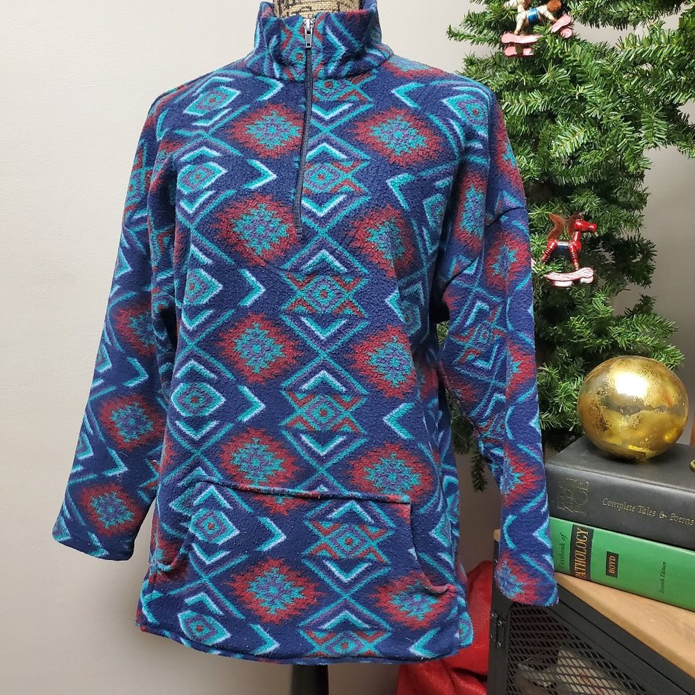 Vintage BACKROAD BLUES USA Aztec Geometric Pullover Half Quarter Zip Fleece